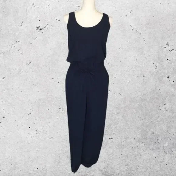 CAbi Sleeveless Jumpsuit Drawstring Waist Jogger-Style Zip-Back Navy-Blue W US S - Picture 2 of 11